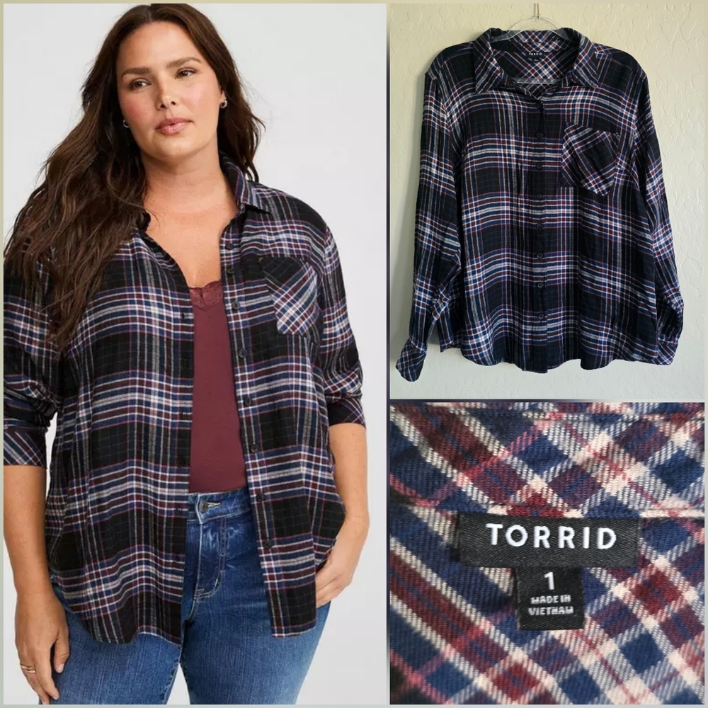 Torrid Lizzie Long Sleeve Button Down Flannel Shirt Size 1